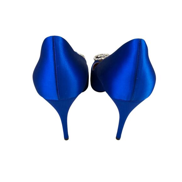 Gucci GG Crystal Logo Royal Blue Satin Pointed Toe Pump Heel Size 37 US 7 - Picture 4 of 10